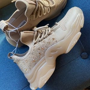 NEW Steve Madden LESLY Bling Sneakers Tan / Beige